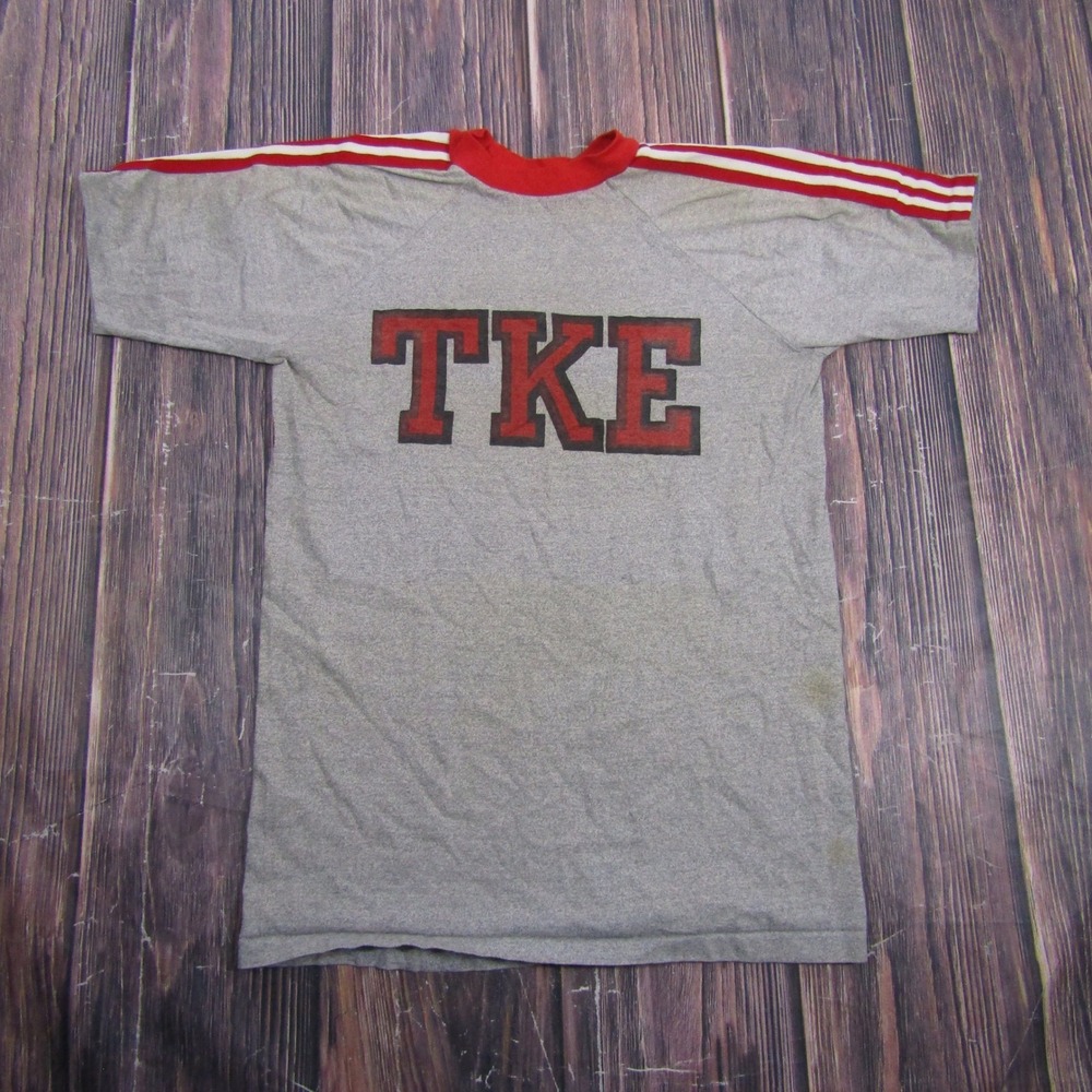 Velva Sheen T-Shirt Adult Large Gray TKE Fraternity Single Stitch Vintage USA